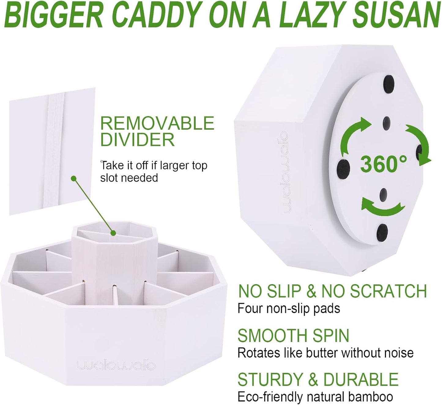 walowalo Bamboo Rotating Art Supply Organizer Holds 800+ Pencils Spinning Crayon Marker Pen Holder for Desk Brush Storage for Office School Classroom Organization Stationary White (Larger Version)