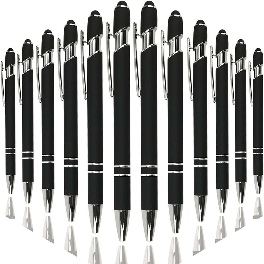 Ballpoint Pen with Stylus Tip, Soft Touch Click Metal Pen, 1.0mm Medium Point, Black Ink, 12 Count(Black)