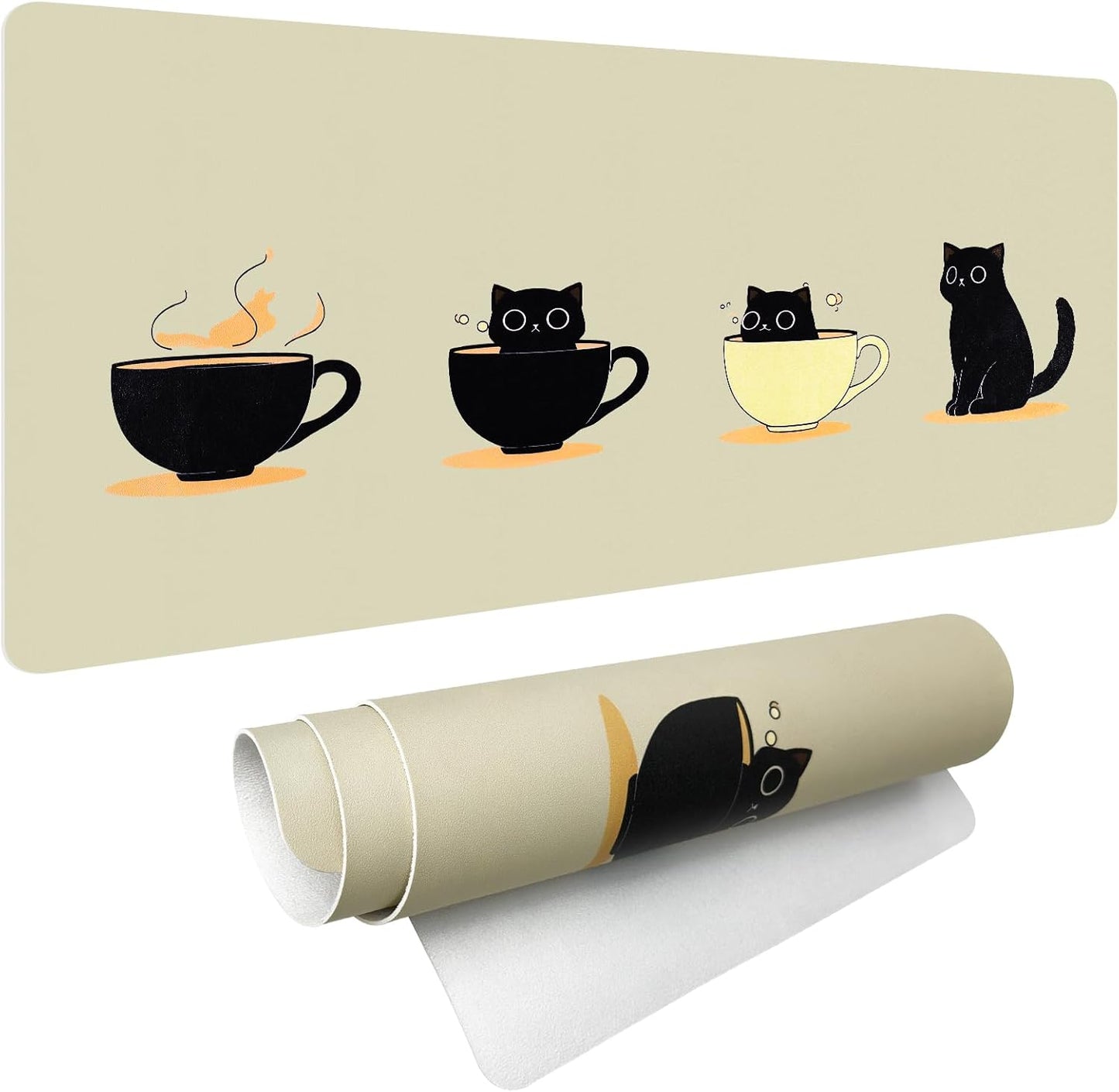 Bloss Leather Mouse Pad,Beige Anime Large Desk Pad,Cute Kawaii Cartoon Cat Desk Mats for Keyboard and Mouse,Waterproof Computer Laptop Desks Protector Mat for Office/Home/Women Gift,31.5" x 15.7"