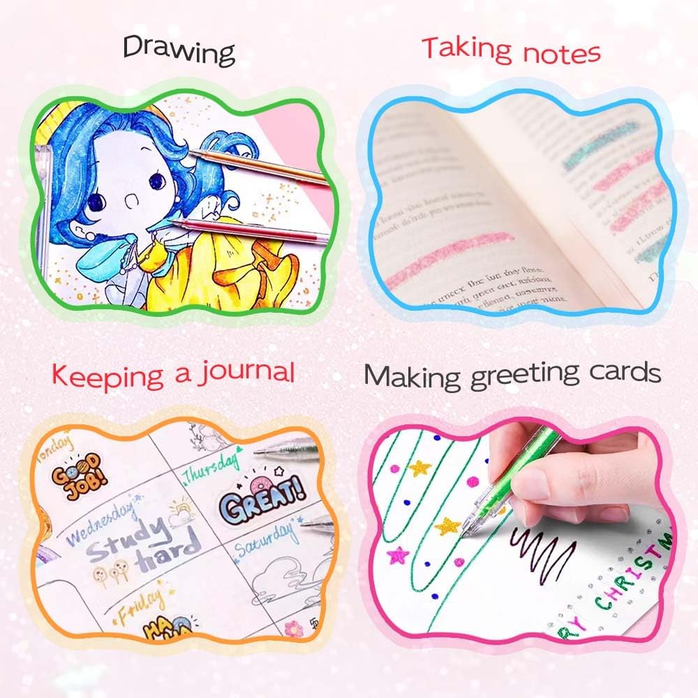 Glitter Gel Ink Pens, 2025 New Sparkle Metallic Dual Tone Iridescent Gel Pen Set for Coloring, with Replacement Pen Core, Paint Markers Sparkly Pens for Kids Adult Office Back to School Supplies (8)