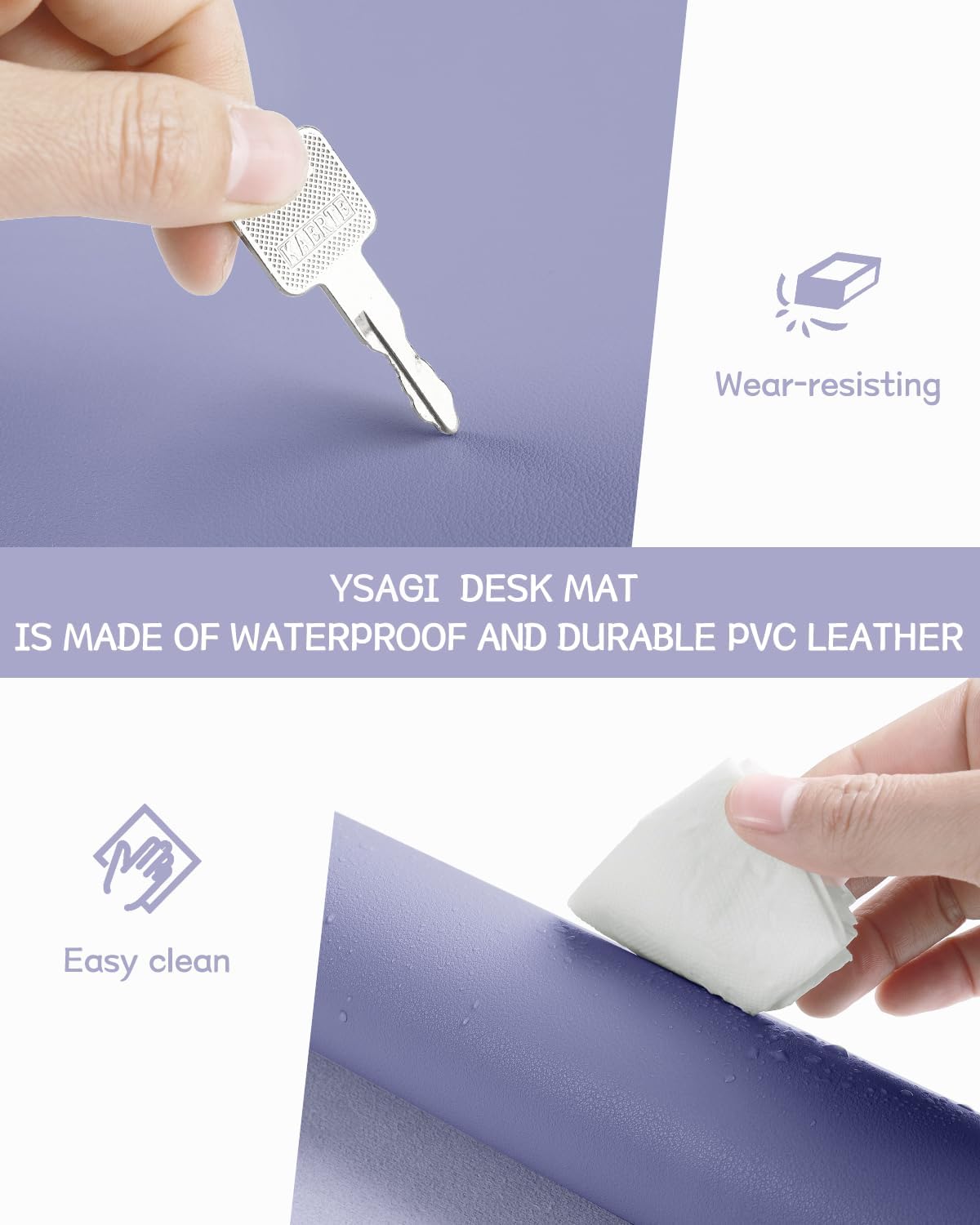 YSAGi Non-Slip Leather Desk Pad, Waterproof Laptop Computer Desk Keyboard Mat, Table Protector Blotter Mat, Large Mouse Pad for Office/Work/Home/Decor(Lavender, 31.5" x 15.7")