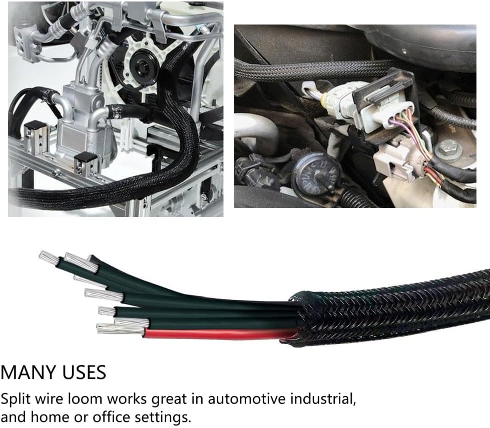 50ft - 1/2 Inch Heavy-Duty Braided Cable Sleeve, Split Wire Loom Tubing Cord Protector for USB/Power/Audio Cables - Flame Retardant, Pet Chew Proof - Black