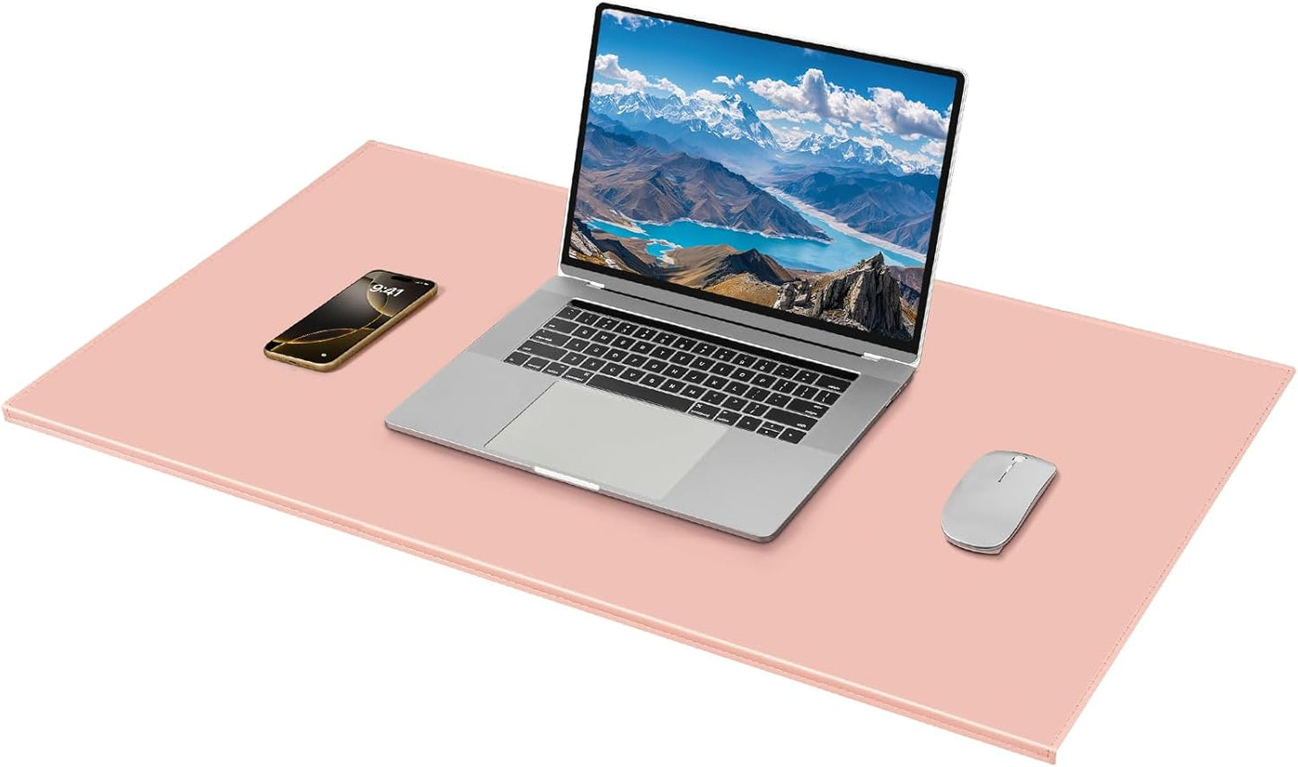 AKOZLIN 35.4"x 18.9" Soft PU Leather Surface Office Desk Mouse Mat Anti-Push Pad with Full Grip Fixation Lip Table Blotter Edge-Locked Protector Pink