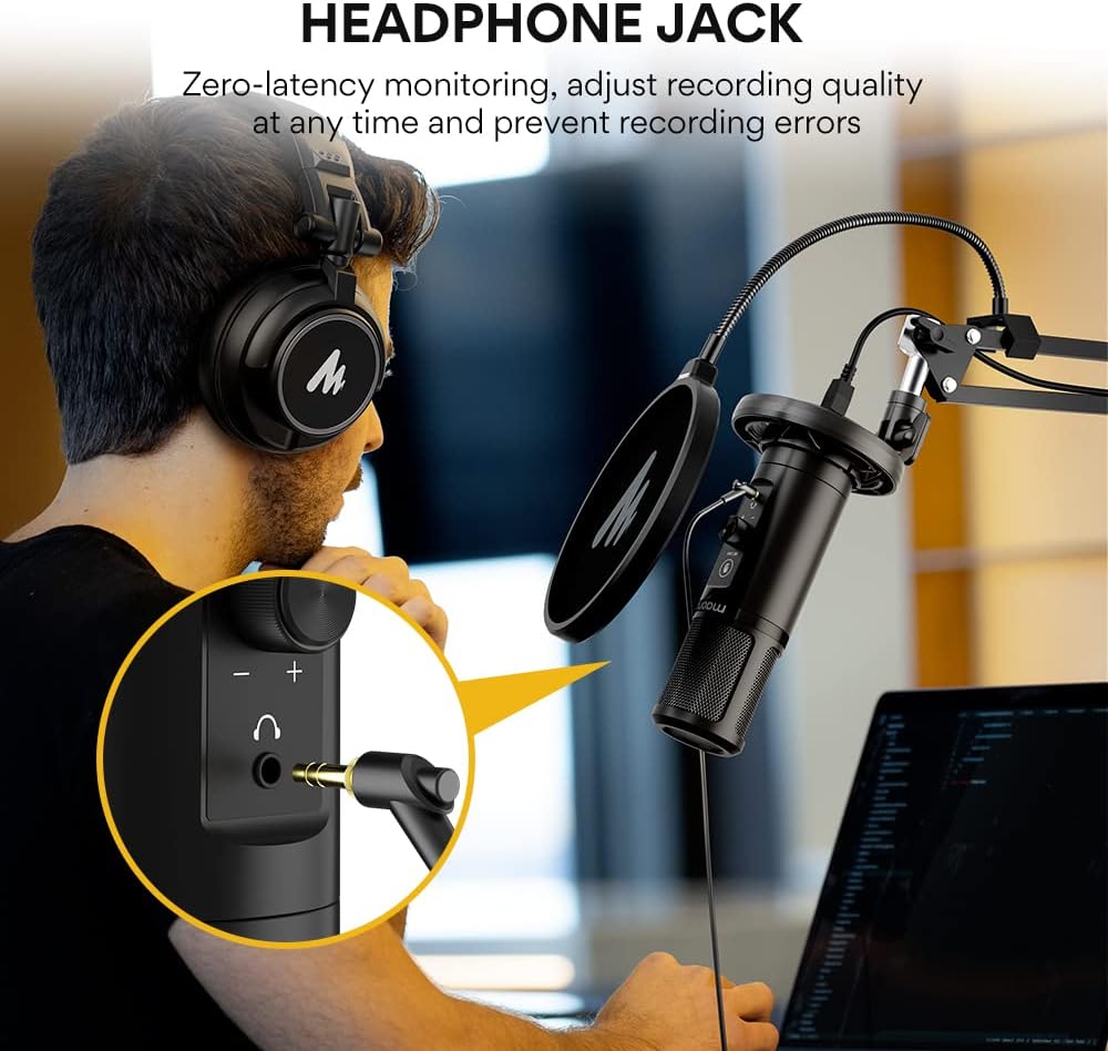 MAONO USB Microphone for PC, Professional Computer Condenser Mic with Mute, Mic Gain, Zero Latency Monitoring, Boom Arm for Studio, Podcast, Gaming, Streaming, Recording, Twitch, YouTube PM422