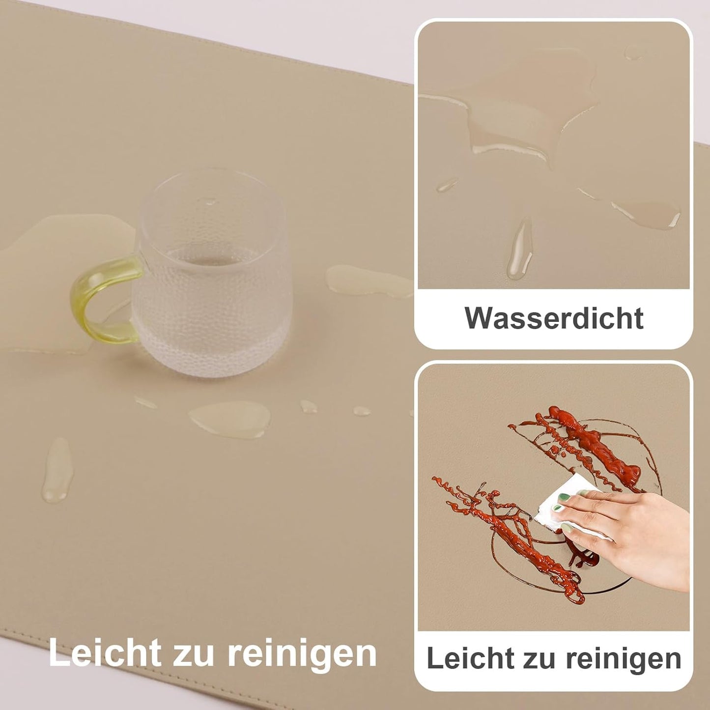 DAWNTREES Desk Mat Protector,PU Leather Laptop Pad,Non Slip, 23.6" x 13.8" Large Mouse Pad and Keyboard Mat, Waterproof Writing Pad for Office and Home (Beige)