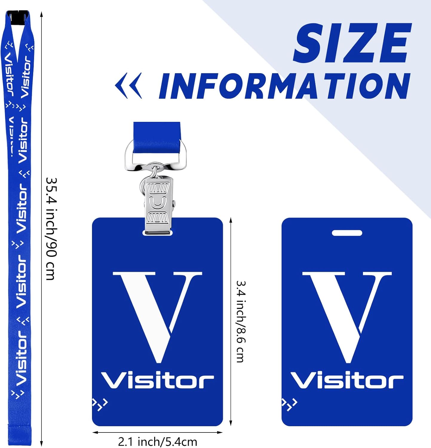PerKoop 25 Pack Visitor Badge Lanyards Volunteer Badge Holder with Clips ID Card Holder with PVC Pass Card Reusable Breakaway Lanyards for Company Exhibition Guest Visitor(Blue)