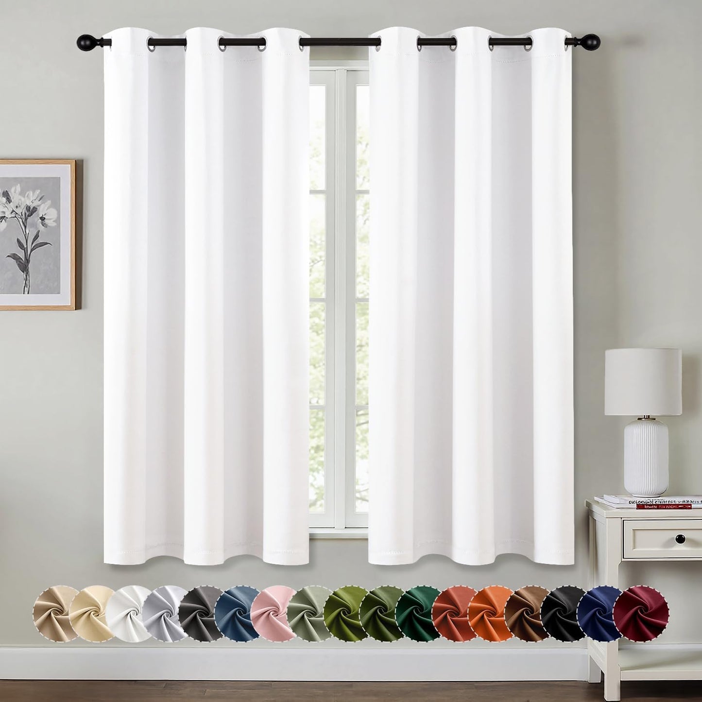 MIULEE Pure White Room Darkening Curtains - Grommet Top Bedroom Window Treatment Curtains Thermal Insulated Drapes for Living Room Kitchen Light Blocking Drapery, 40 x 54 Inches Long, 2 Panels