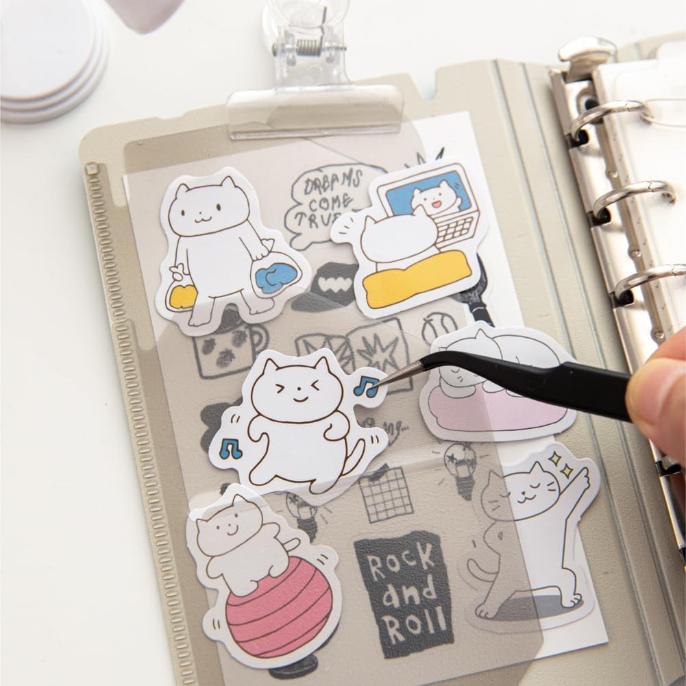 46 Pcs Small Cute White Cat Stickers for Scrapbooking Diary Laptop Junk Journal Notebook Kids Envelope Card Making Diary Planner Craft DIY Craft Decoration, 23 Patterns