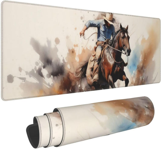 Gaming Mouse Pad, Large Non-Slip Rubber Base Mousepad, Keyboard Mouse Mat, Desk Pad with Stitched Edges, 31.5x11.8inch, Western Cowboy