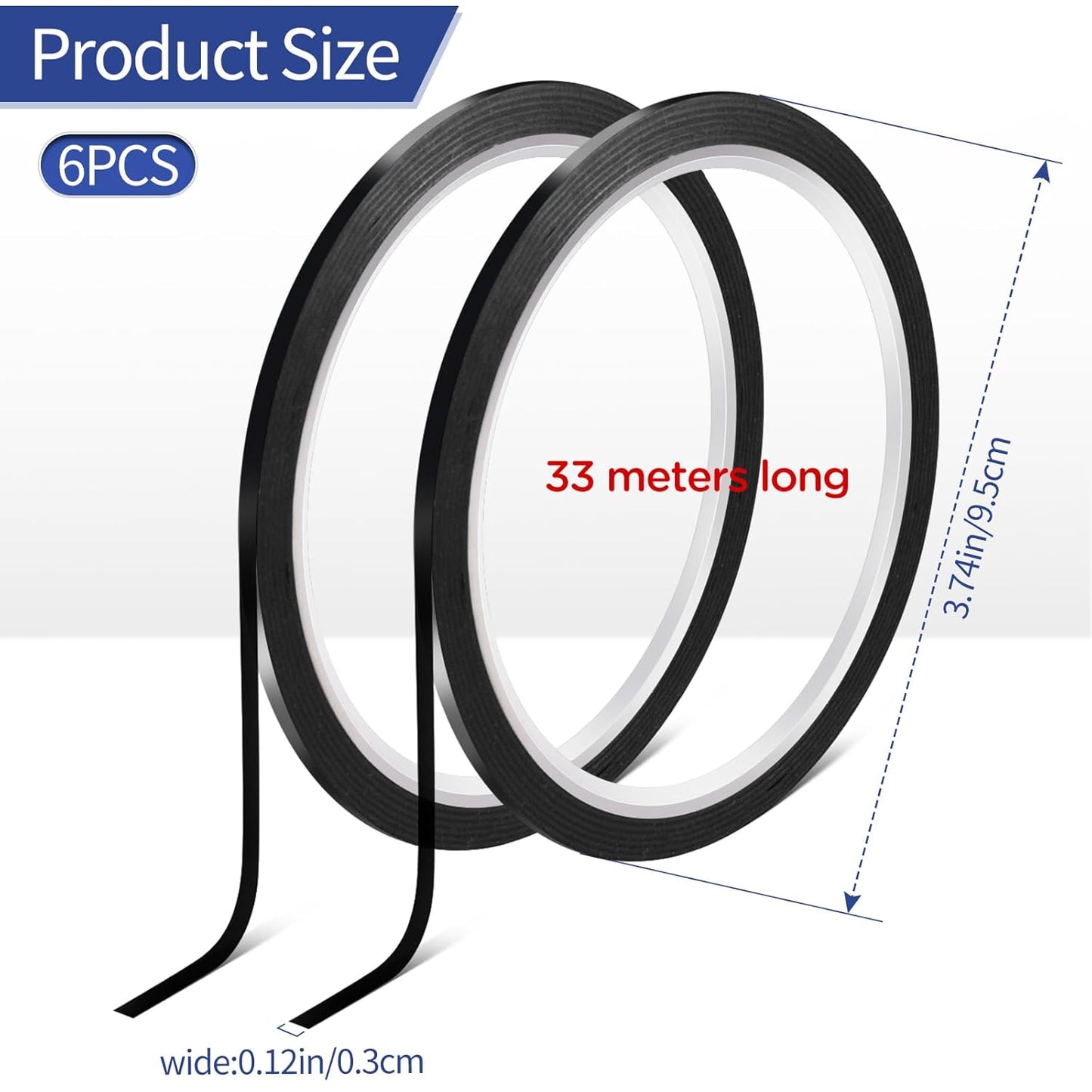 6 Rolls 1/8 Whiteboard Tape - Thin Dry Erase for Art, Charts & Whiteboards - Pinstripe Paper Tape, 108 Feet per Roll