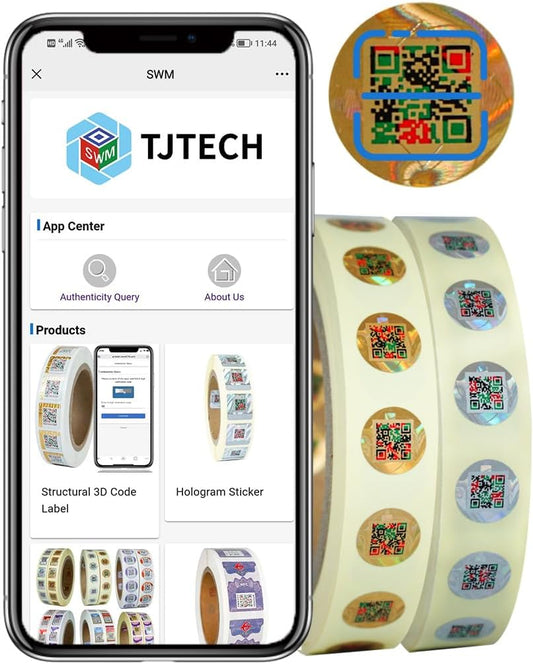 Holographic Anti-Counterfeit QR Code Labels 15 * 15mm Tamper Proof Original Genuine Security Tag Package Round Authentic Self-Adhesive Label QR Code Stickers