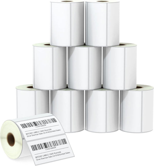 BETCKEY - 4" x 2" (102 mm x 51 mm) Barcode Shipping & Multipurpose Labels Compatible with Zebra & Rollo Label Printer,Premium Adhesive & Perforated [10 Rolls, 7500 Labels]