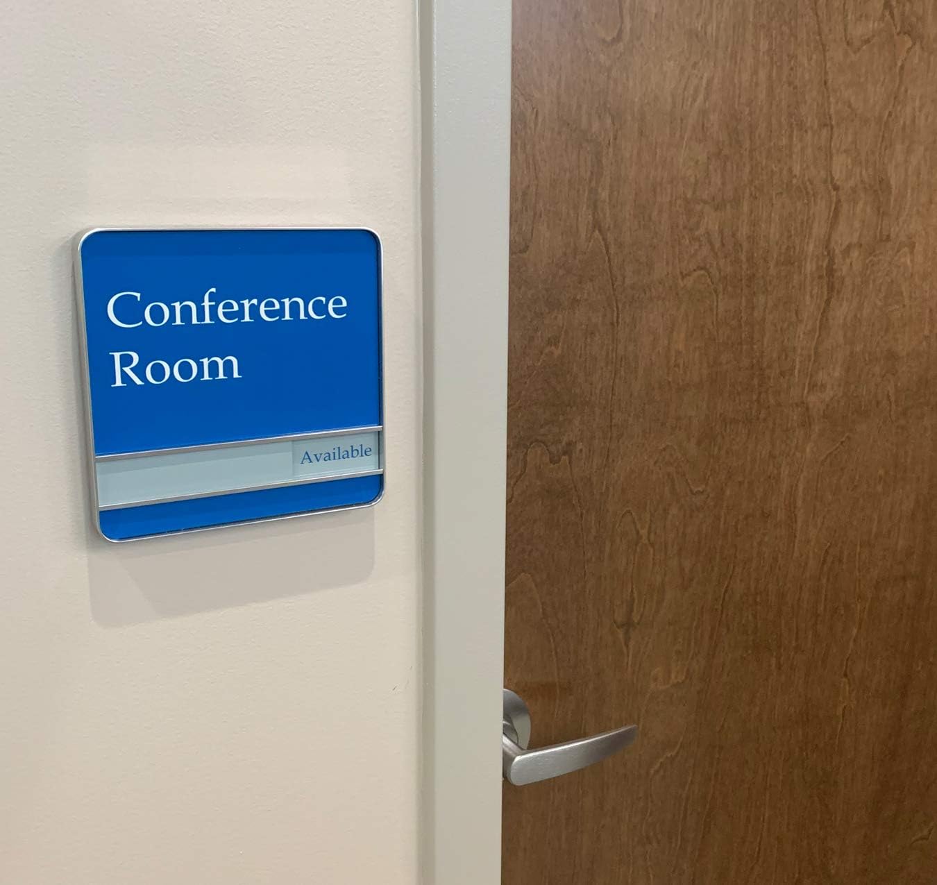 NapTags Conference Room Slider Signs (Sapphire Blue - Silver Frame, 8" x 8")