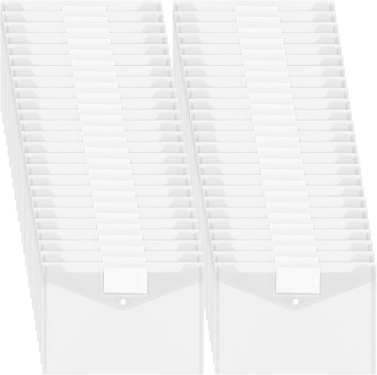 Yeaqee 50 Pcs Plastic Envelopes Poly Envelopes File Folders with Snap Button Closure Clear Folders for Documents US Letter A4 Size Filing Holder with Label Pocket for Home Office School(Transparent)