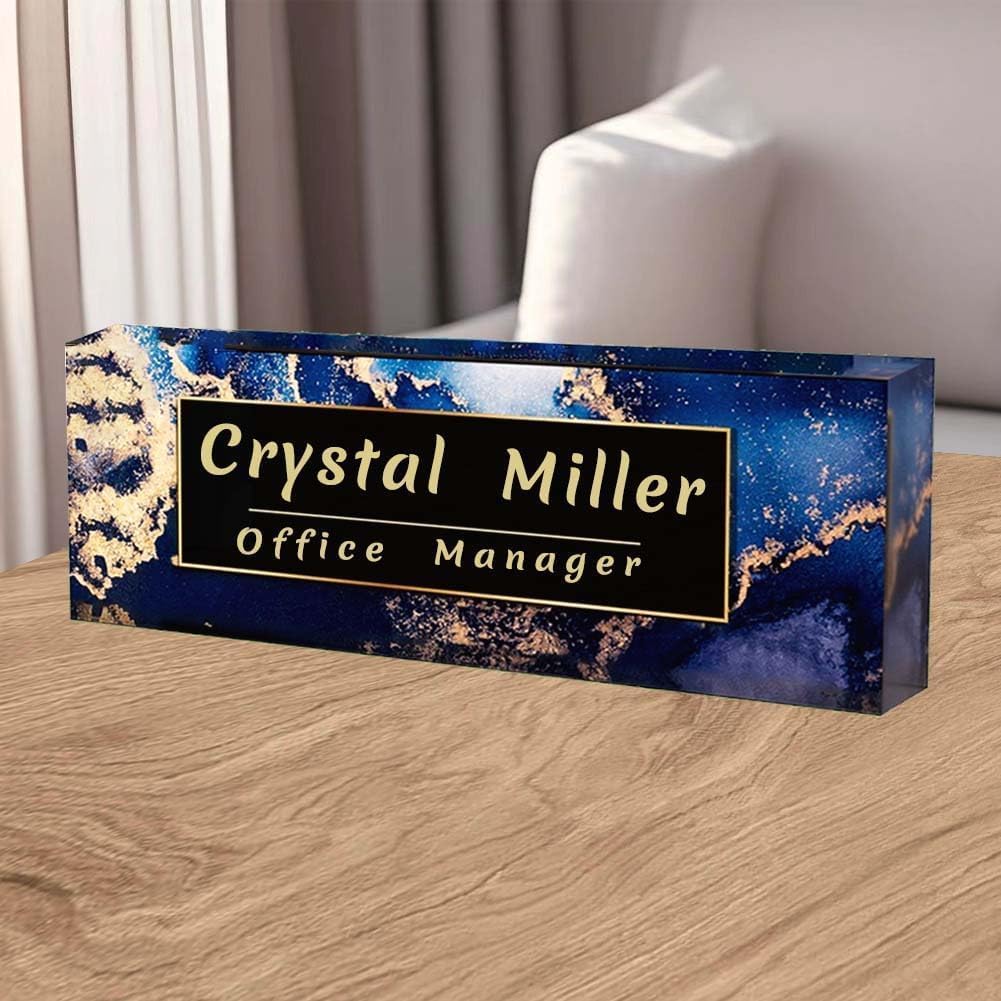 Office Desk Name Plate Personalized, Custom Plates for Desks on Acrylic Glass, Decor Nameplate, Accessories, Personalized Gift Boss Coworkers