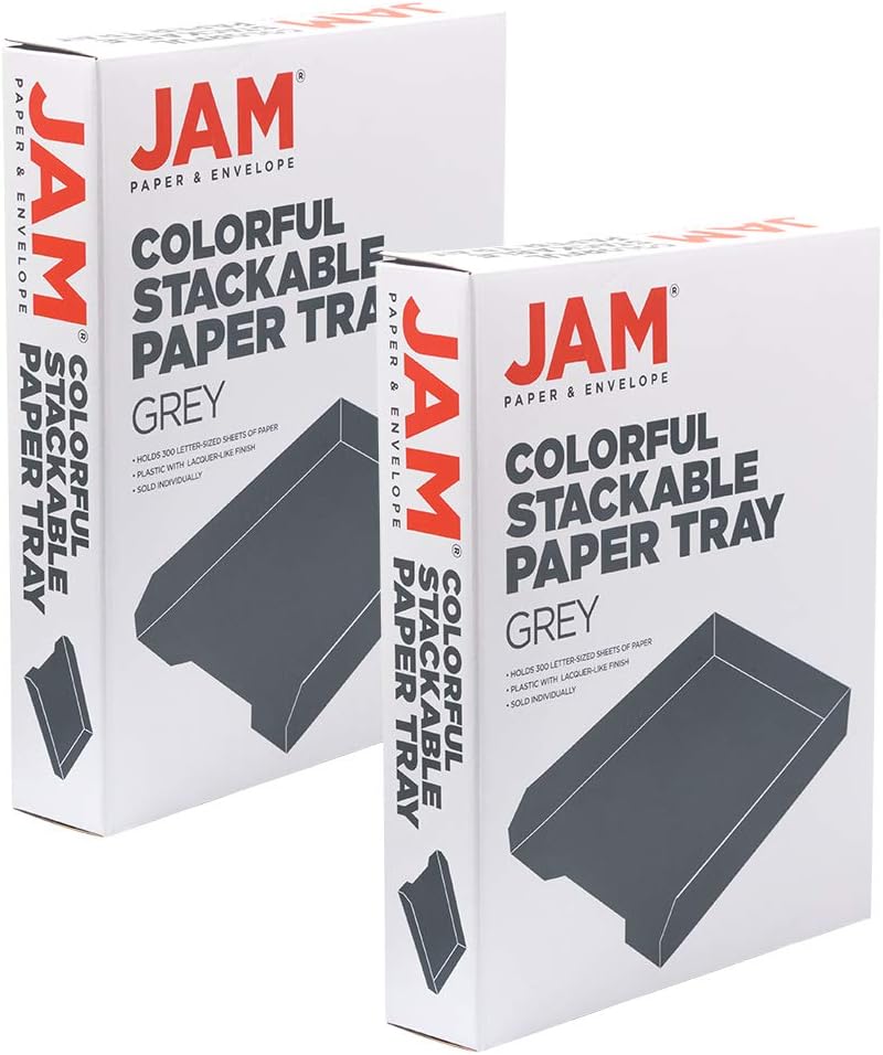 JAM PAPER Stackable Paper Trays - Grey - Desktop Document, Letter, & File Organizer Tray - 2/Pack