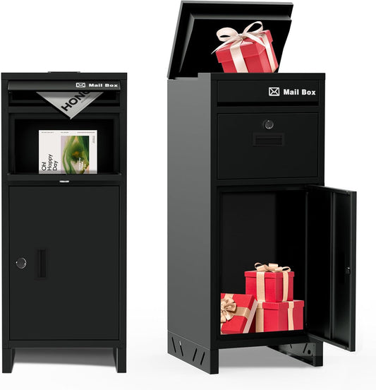 Package Delivery Boxes for Outside, Large Parcel Drop Boxes with Lock, Customize Address Stickers Package Drop Boxes for Outside is Waterproof,Package Delivery Box for Porch(Black,15.7*15.7*37.8 in)