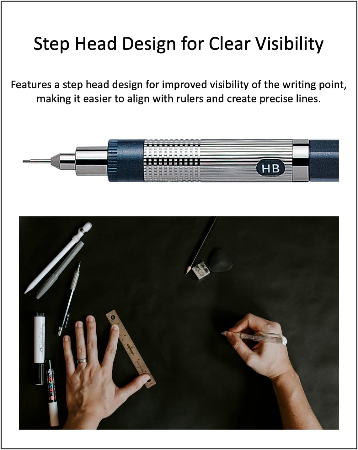 Graphlet Mechanical Drafting Pencil + Ain HB/B/2B leads, original Black slim pen case (0.4mm)