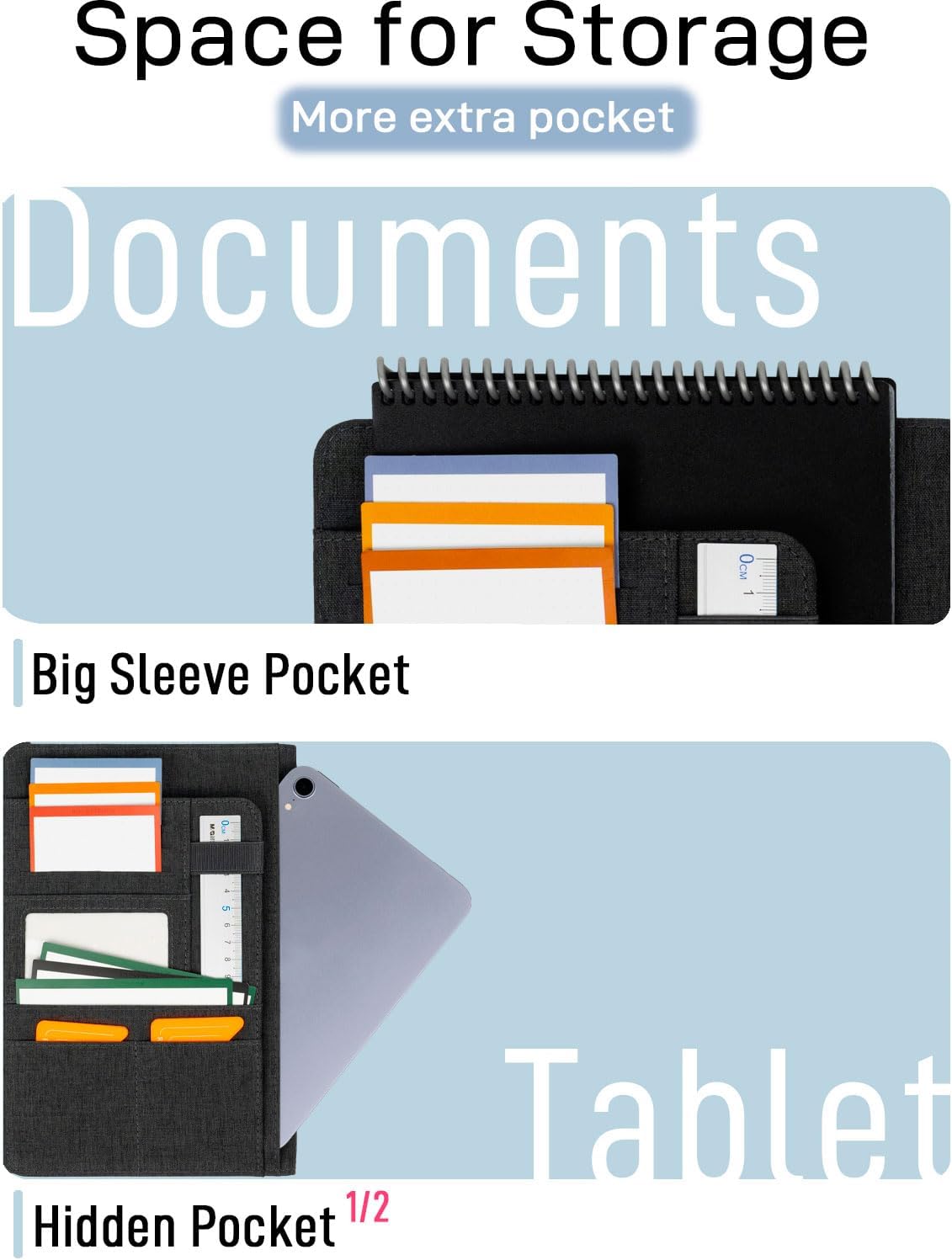 Sturdy Planner Cover for Rocketbook Smart Notebook - Water-Resistant Fabric Padfolio, Business Padfolio with Zipper Pen Pocket, Fits Executive Size A5, Rocketbook Accessories (Black)