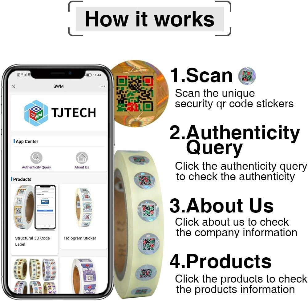 Holographic Anti-Counterfeit QR Code Labels 15 * 15mm Tamper Proof Original Genuine Security Tag Package Round Authentic Self-Adhesive Label QR Code Stickers