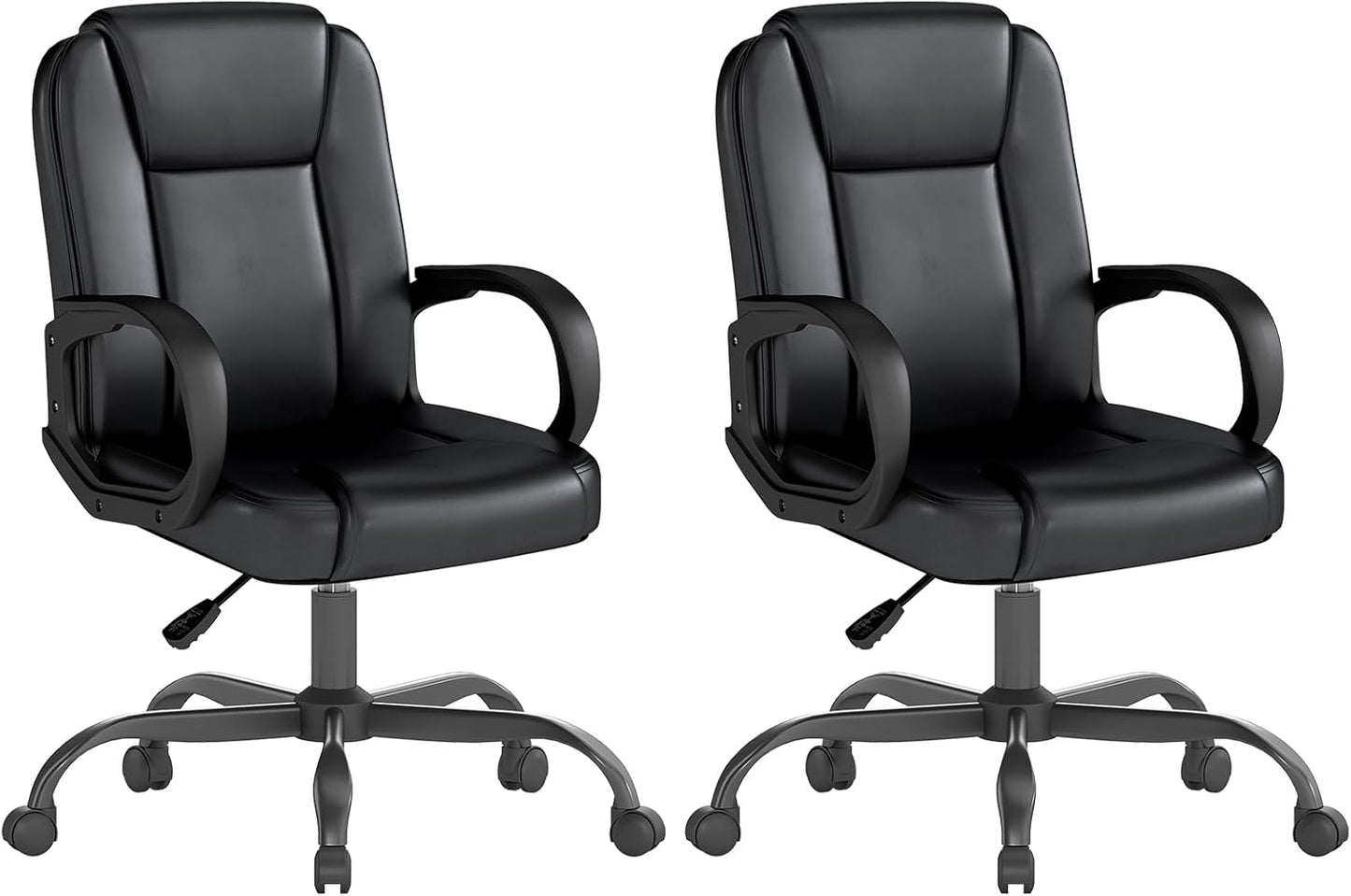 ZZH Executive Office Chair, Leather Desk Computer Chair with Armrests, Mid-Back Swivel Adjustable for Home Office, 2PC, Black