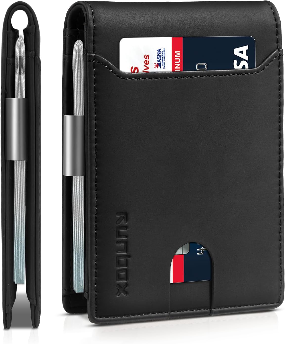 RUNBOX Slim Wallets for Men - Leather Money Clip Mens Wallet - RFID Blocking Front Pocket Bifold Wallet - Thin Credit Card Holder with Gift Box