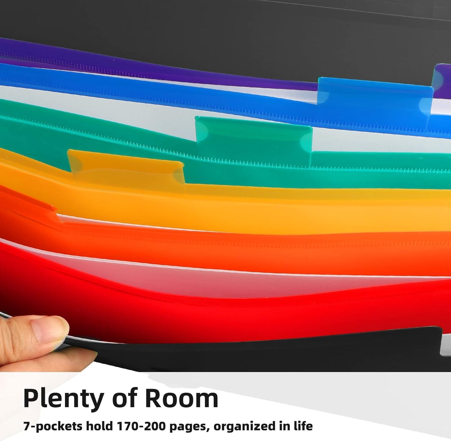 Accordian File Organizer 7 Pocket Expanding File Folder with Labels, Plastic Expandable File Folder for Documents Letter Size A4 Papers - Black