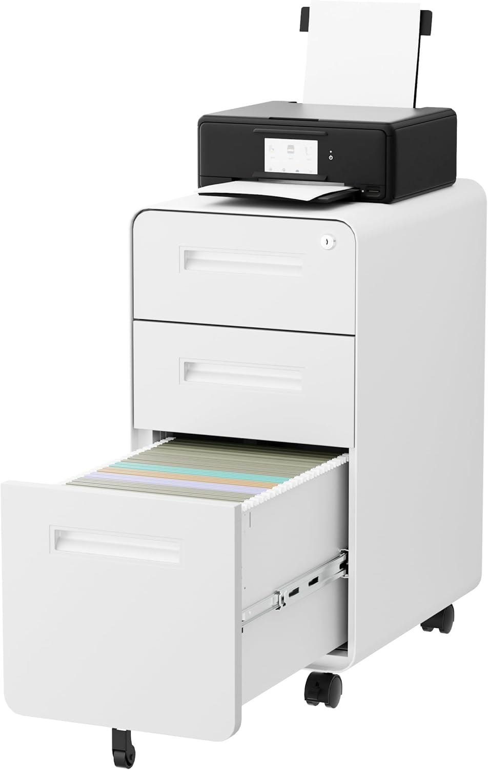 3 Drawer File Cabinet With Lock and 4 Keys, Mobile Metal Filing Cabinet for Home Office, Under Desk, Pre-Assembly, Letter/Legal/A4 Hanging Folders