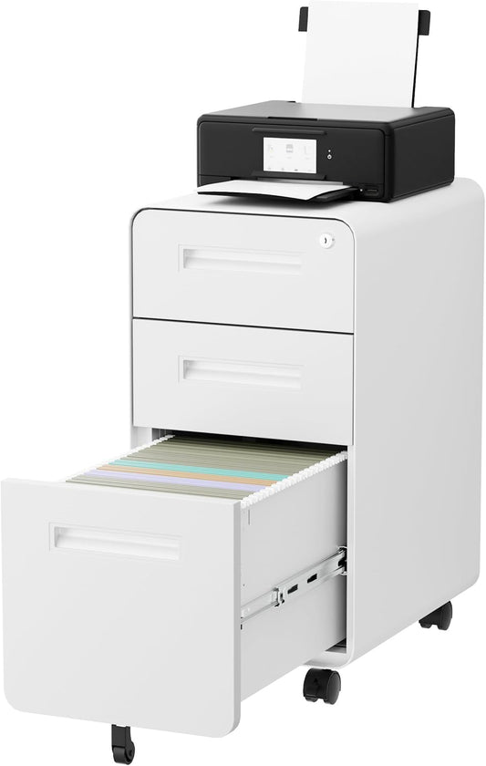 3 Drawer File Cabinet With Lock and 4 Keys, Mobile Metal Filing Cabinet for Home Office, Under Desk, Pre-Assembly, Letter/Legal/A4 Hanging Folders