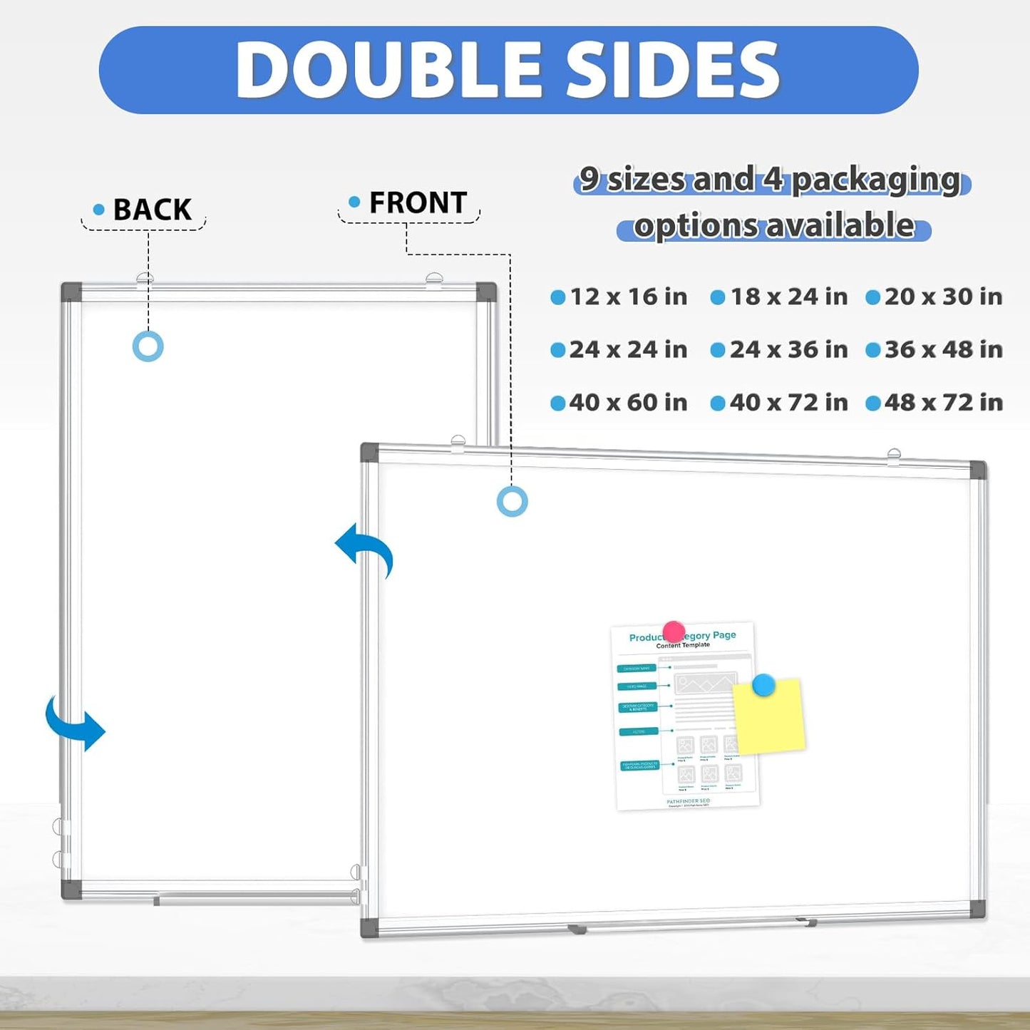 WALGLASS Large White Board, 60" x 40" Double-Sided Dry Erase Board Magnetic Whiteboard for Wall, Hanging Mounted Whiteboard Silver Aluminium Frame for Home, School, Office