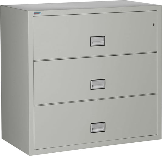 44 inch Wide 3-Drawer Lateral Fireproof File Cabinet – Legal and Letter Size Filing – Key Lock – Water Resistant – Fire Safe and Impact Rated – Light Gray Finish – Model LAT3W44LG