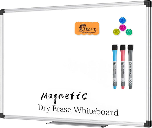 XBoard Magnetic Dry Erase Whiteboard 24 x 18 Inch, Double Sided White Board for Wall with Marker Tray | Silver Aluminum Frame Presentation Board for Home Office Classroom