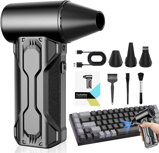 Electric Compressed Air Duster Rechargeable, 180,000RPM Cordless Computer Air Blower Duster for Pc & Electronics, 3-Gear Mini Air Blower Jet Turbo Fan for Car, Home, Office, Keyboard, Outdoor