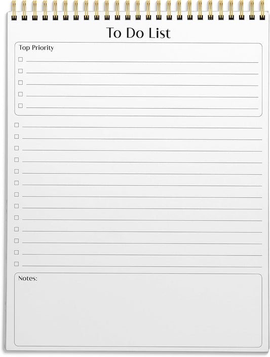 Better Office Products To Do List Notepad, 8.5" x 11", Planning Note Pad, 50 Sheets, Double Wire Spiral, Daily Agenda Productivity Checklist Organizer,(1 Pack)