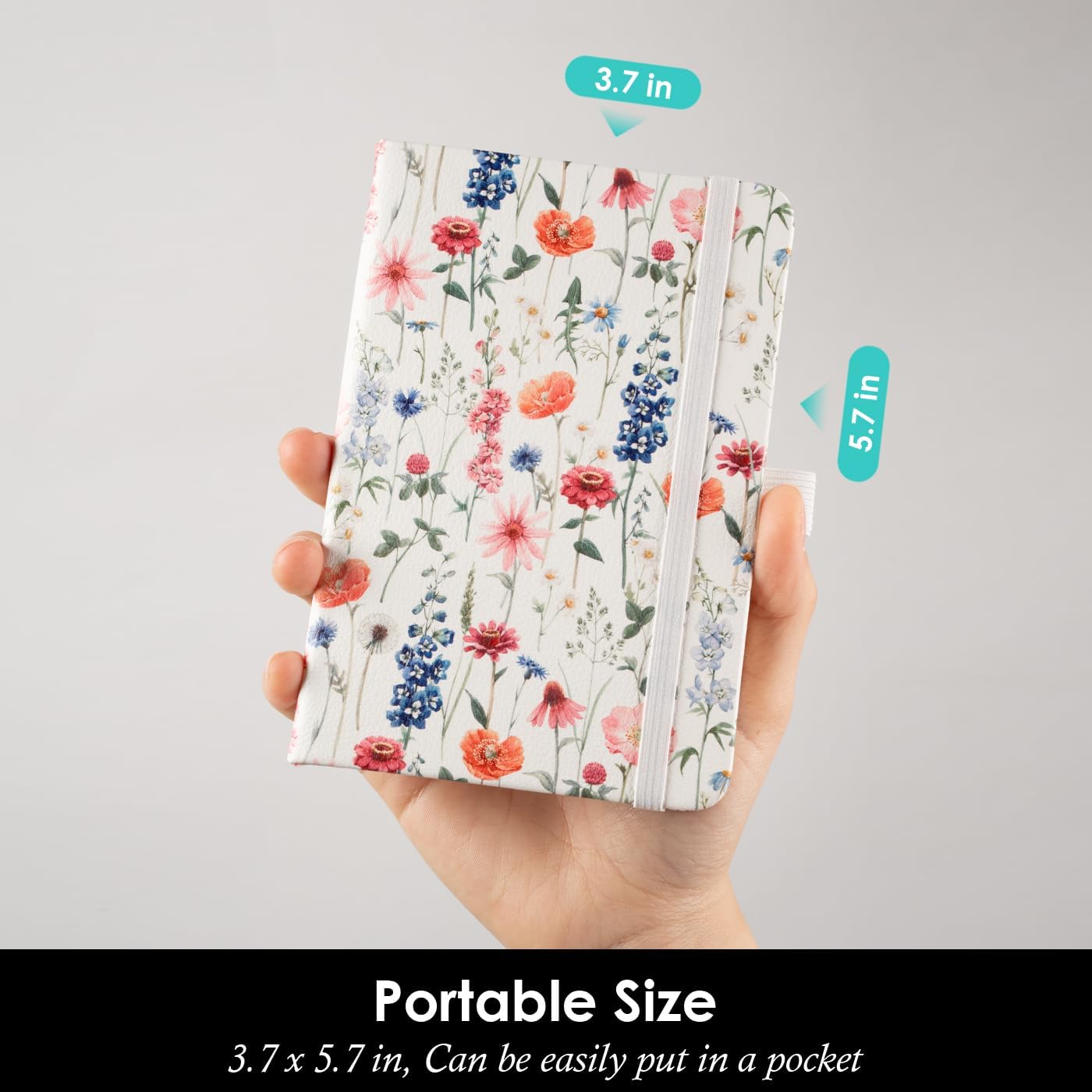 (3 Pack) Small Notebook Pocket Journal with Pen, A6 (3.7" x 5.7"), Aesthetic Floral Mini Notebooks for Women Writing, Leather Note Book with 400 Pages 100GSM Lined Paper