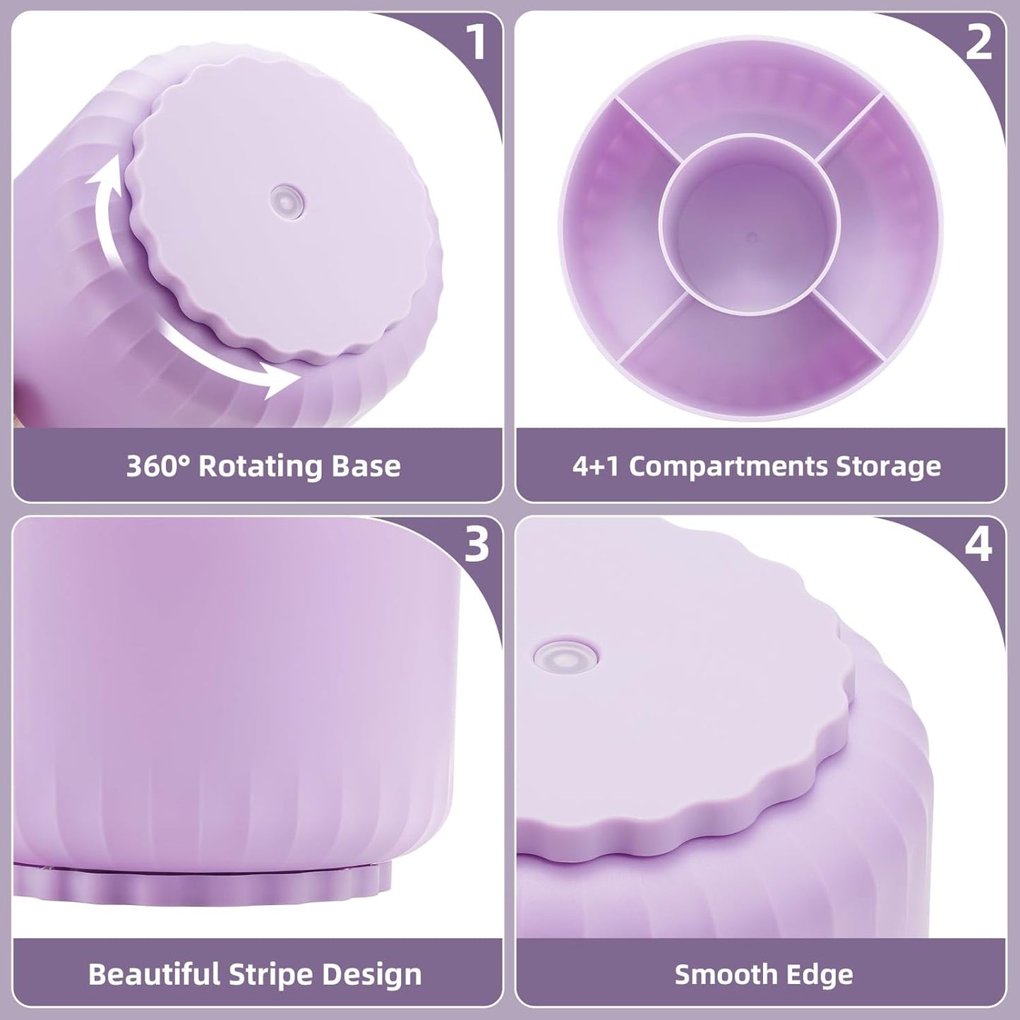 Marbrasse Desk Organizer, 360-Degree Rotating Pen Pencil Holder, Desk Organizers and Accessories with 5 Compartments Pencil Holder, Art Supply Storage Box Caddy for Office, Home(Purple)