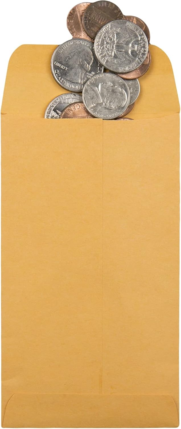 Quality Park #5 1/2 Coin Envelopes, 3 1/8 x 5 1/2, Gummed, Small Parts, Jewelry & Seed Envelopes for Garden, 28 lb Brown Kraft, 500 per Box (QUA50562)