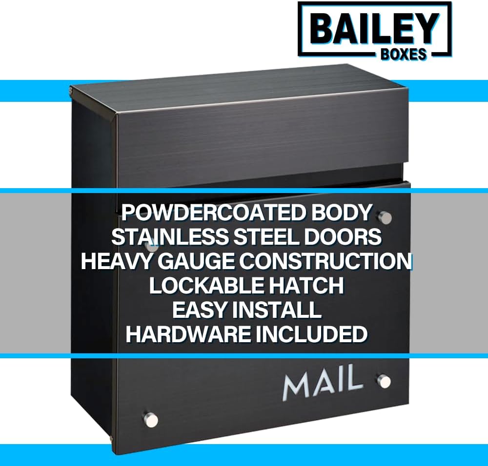 Wall-Mounted Modern Locking Mailbox from Bailey Boxes: Enhance Your Home with The Dalton - 14.25" H x 14" W x 5.75" D. Elevate Your Space with This Stylish Addition.