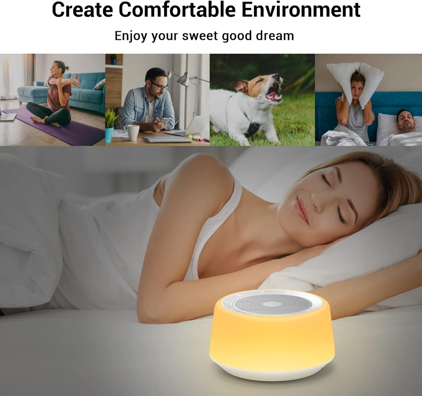 BGOVERSS White Noise Machine with 30 Soothing Sounds and 7 Colors Warm Night Light for Sleeping, 5 Timers Portable Plug in Sound Machine for Baby, Adults, White Color