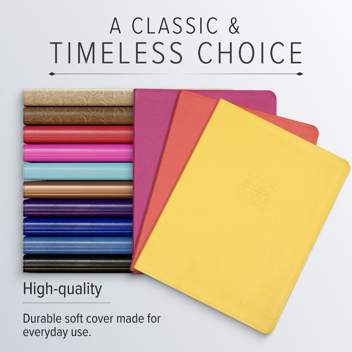 Gallery Leather Academic Planner 2025-2026, Teacher and Student Weekly Monthly Planner, Elegantly Bound Calendar with Gold-Gilded Page Edges, 18 Months - Freeport Metallic Hunter - 9x7"