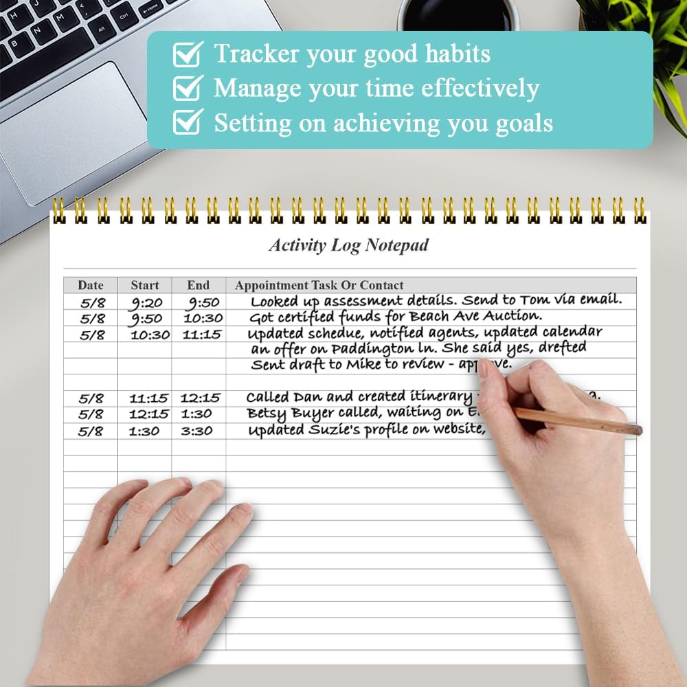 (2-Pack) Activity Log Notepad - Spiral Activity Log Book for Business Work, Undated Weekly To Do List Notepad, Organized Time Spending, Appointment or Contact, Total in 104 Sheets, 100gsm Paper, 8.5" x 11"