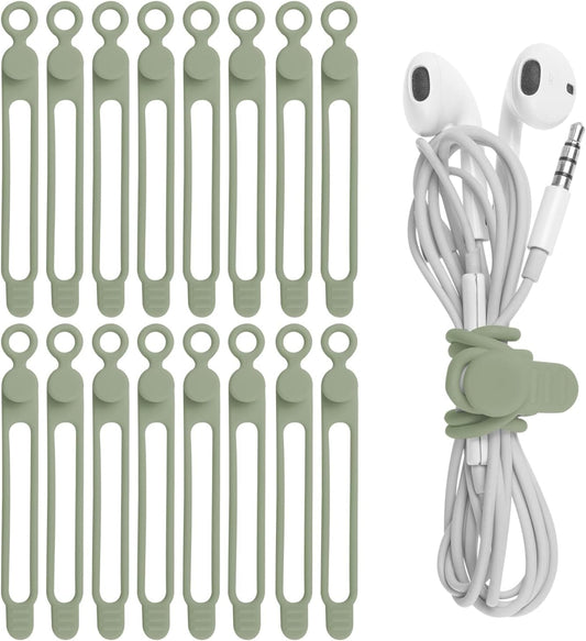Nearockle 16Pcs Silicone Cable Straps Wire Organizer for Bundling Earphone, Phone Charger, Computer Cords, Reusable Cable Ties Cord Organizer in Home,Office,Kitchen,School(Green)