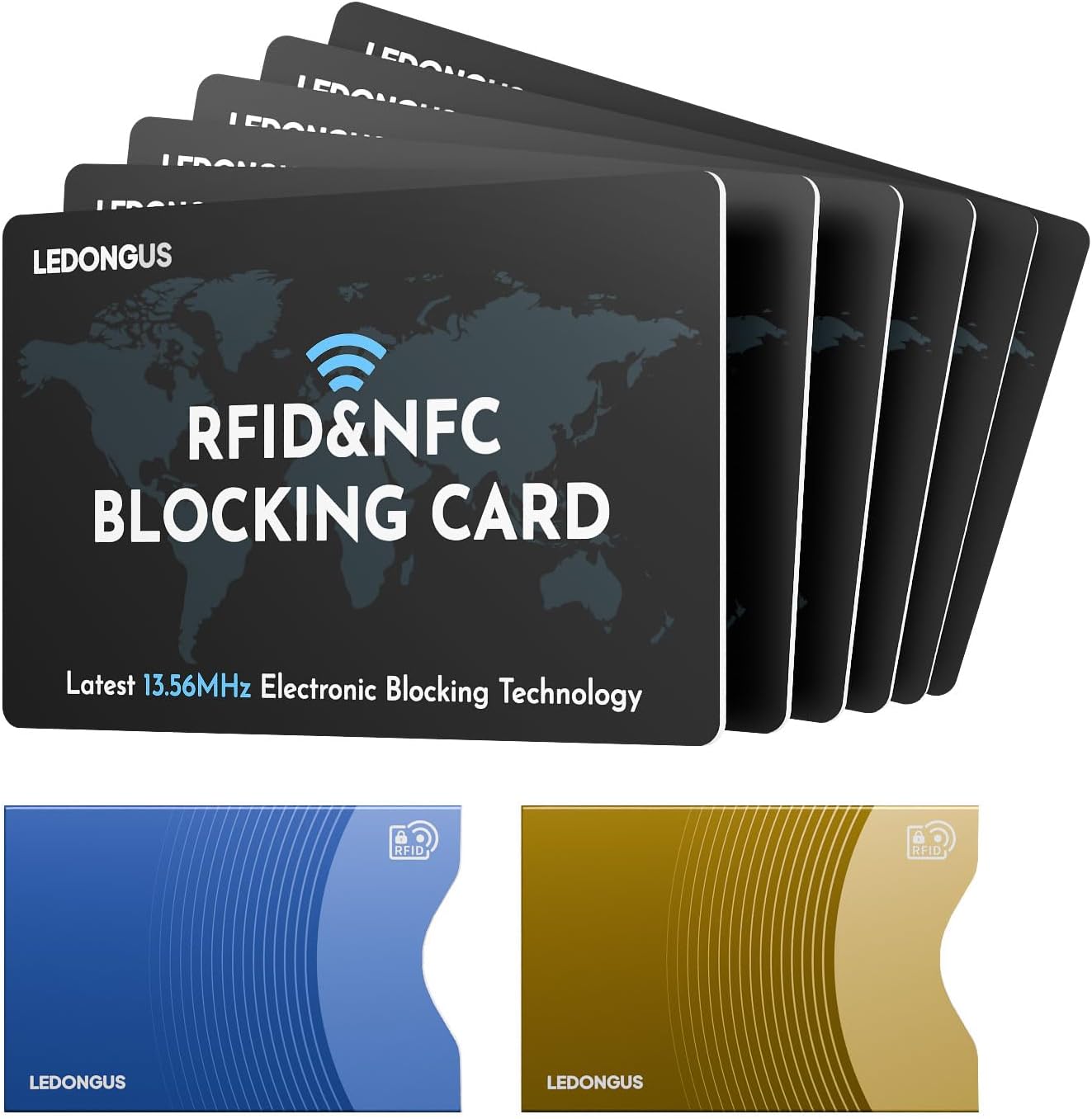 RFID Blocking Cards – 6 Pack with 2 RFID Sleeves | Anti-Theft Contactless NFC Protection for Debit Credit Cards & Wallet | Slim & Durable Perfectly fits in Wallet | Black
