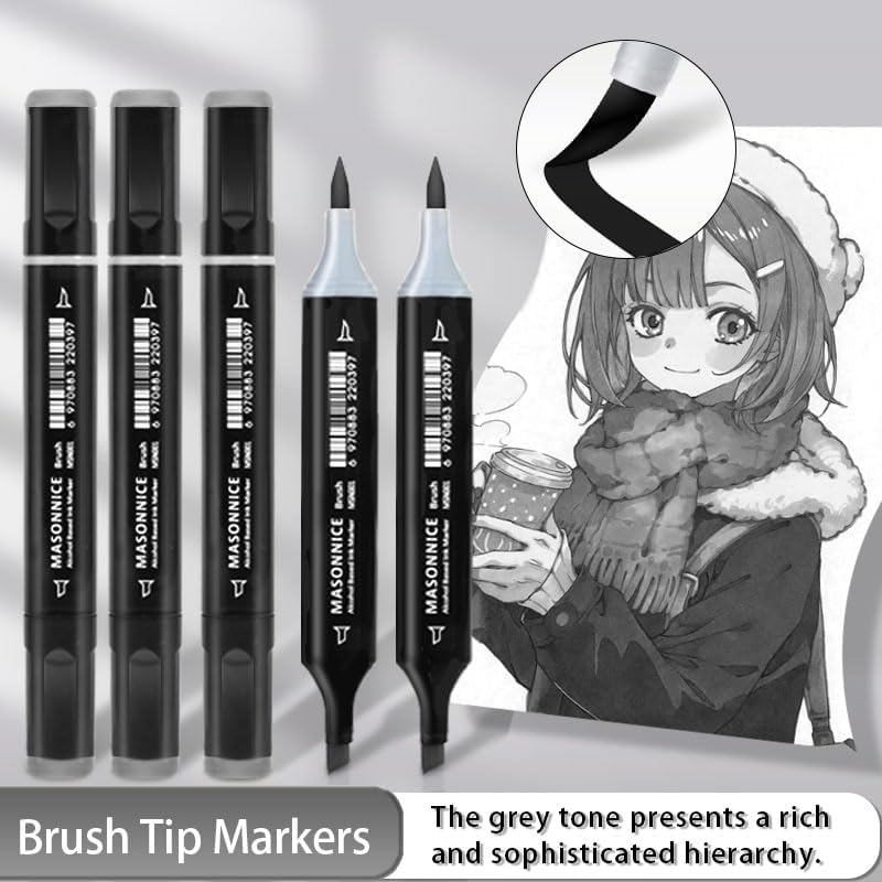 Gray Grey Alcohol Markers Brush Tip, 30pc Warm Neutral Cool Grey Markers Set for Adults Artist Coloring Book Shading Layering Drawing Sketching Brush Chisel Tips Gifts