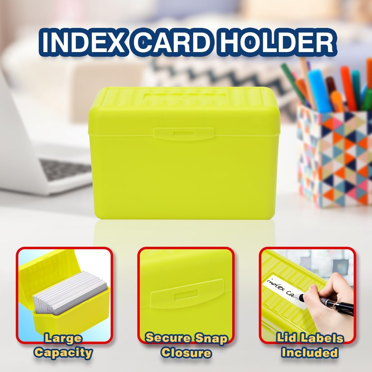 H4D 3x5 Index Card Holder with 100 Heavyweight Ruled Index Cards and 25 Plastic Dividers, Lime Green