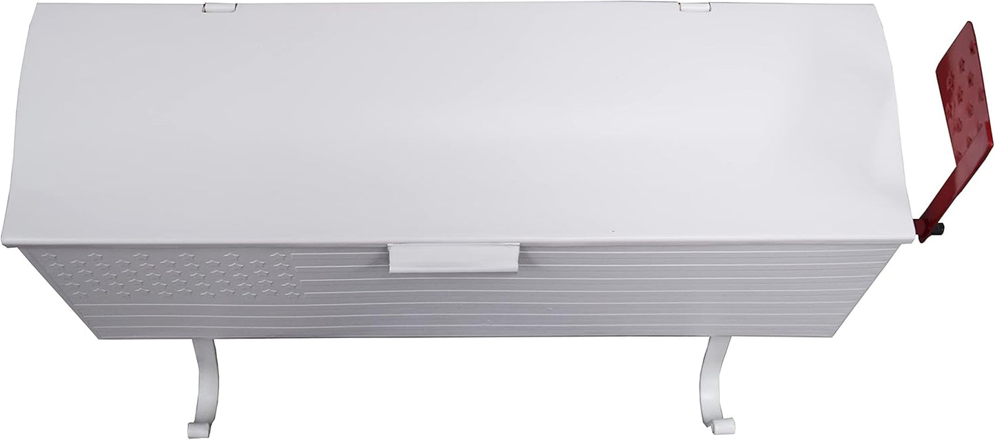 Oakland Living AZ620-WHITE White Patriotic Metal Outgoing Mail Flag and Newspaper Hangers Wall Mount Mailbox