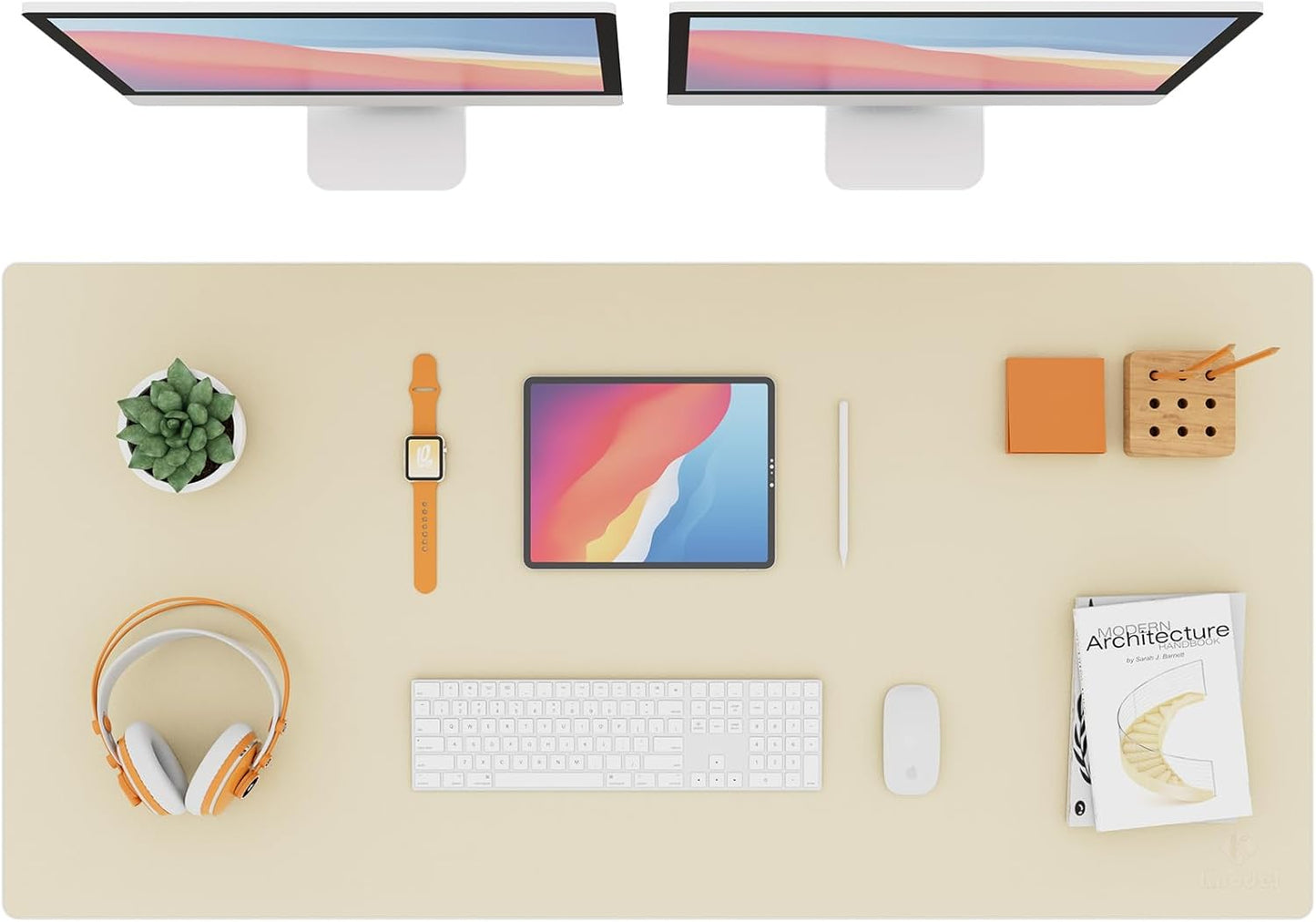 K KNODEL Large Office Leather Desk Mat, Mouse and Keyboard Pad, Computer and Laptop Mat, Desktop Protector and Cover, Writing Pad and Blotter (47.2"x23.6", Ivory Cream)