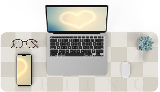 Non-Slip Desk mat, Leather Desk mat, Waterproof PU Leather Desk pad Protector, Large Mouse pad, Easy Clean Laptop Desk Writing Mat for Work/Home/Decor(31.5"x12", White Grey)