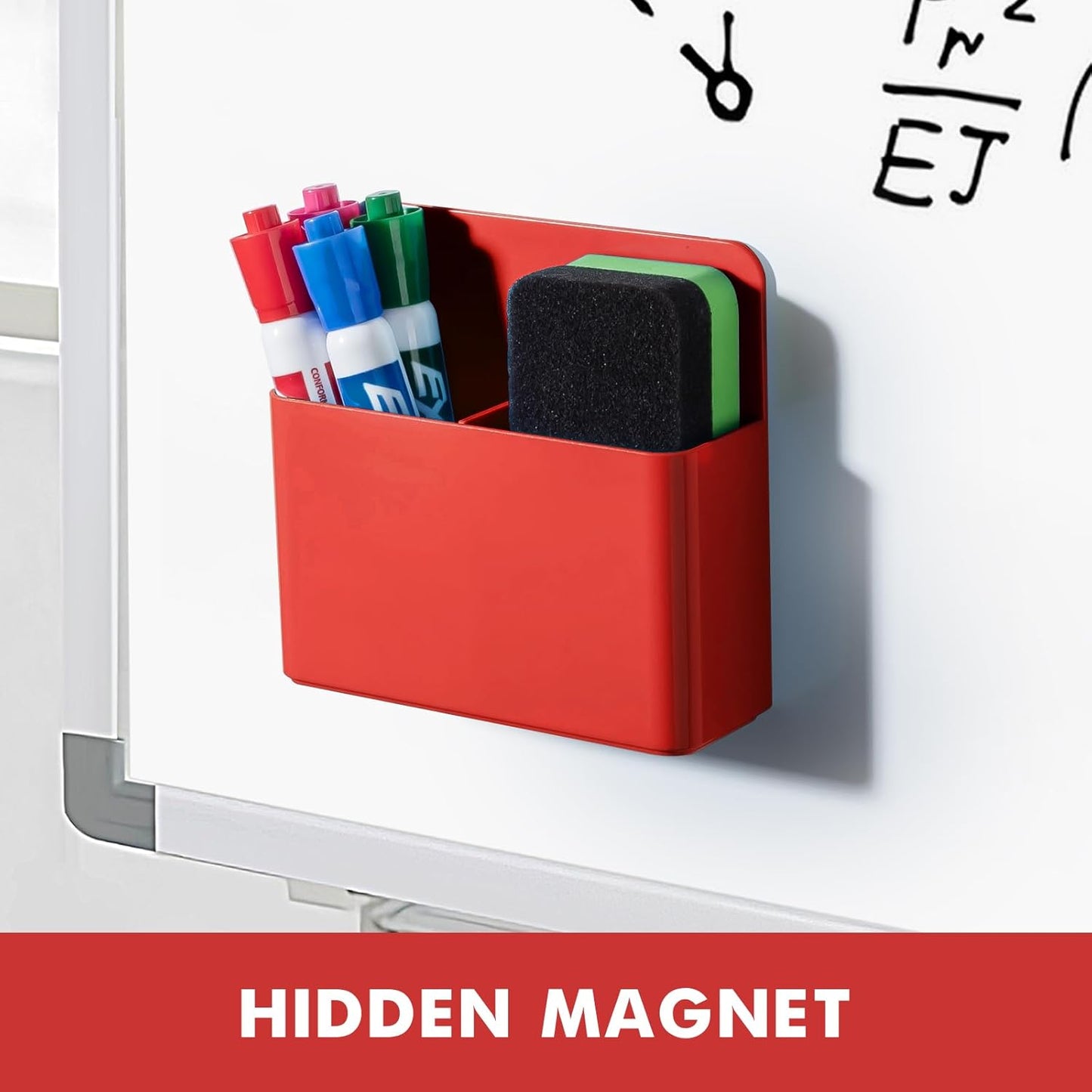 BEYGORM 2 Pack Plastics Magnetic Pen Holder for Refrigerator, Dry Erase Marker Holder for Whiteboard，Magnet School Locker Organizer Accessories, Pencil Cup, Pen Caddy, Classroom Organization(Red)