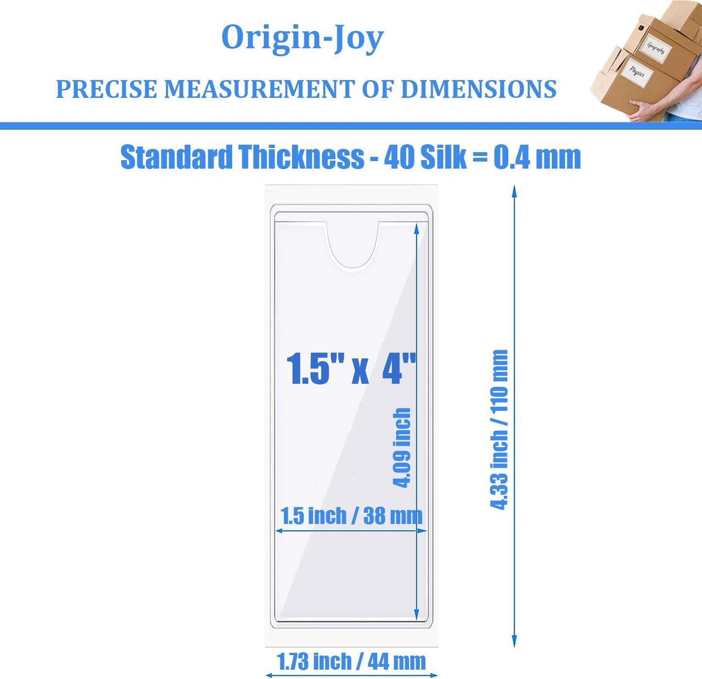 Origin-Joy 25 PCS Self-Adhesive Index Label Pockets, Clear Plastic Peel & Stick Card Holders with Top Open for Loading (1.5 x 4 inch)